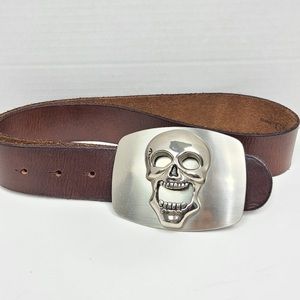 Guess Leather Belt Silver Skull Buckle Sz 34